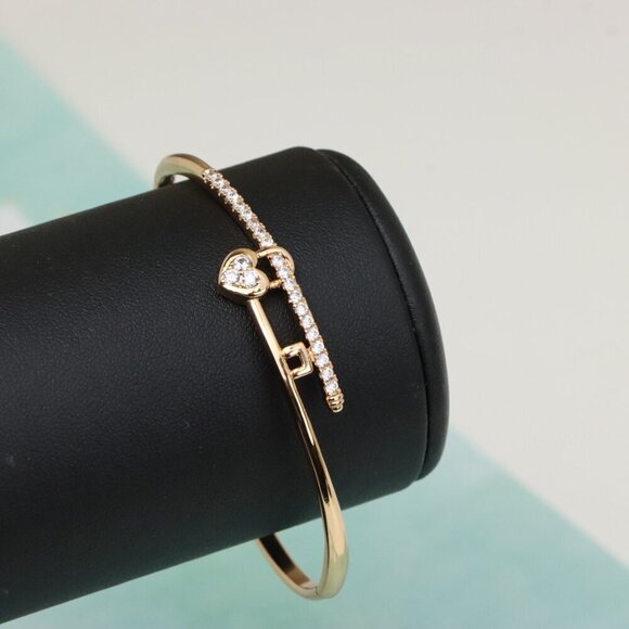 Elegant Heart Charm Rose Gold Bangle with Crystal Accents, XPBL0498 - Picture 8 of 12